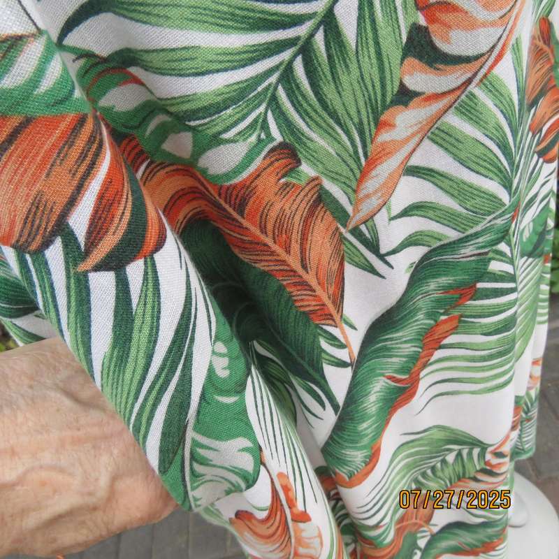 MILADY'S loose 100% stretch rayon white with green-orange leaves dress size 42.