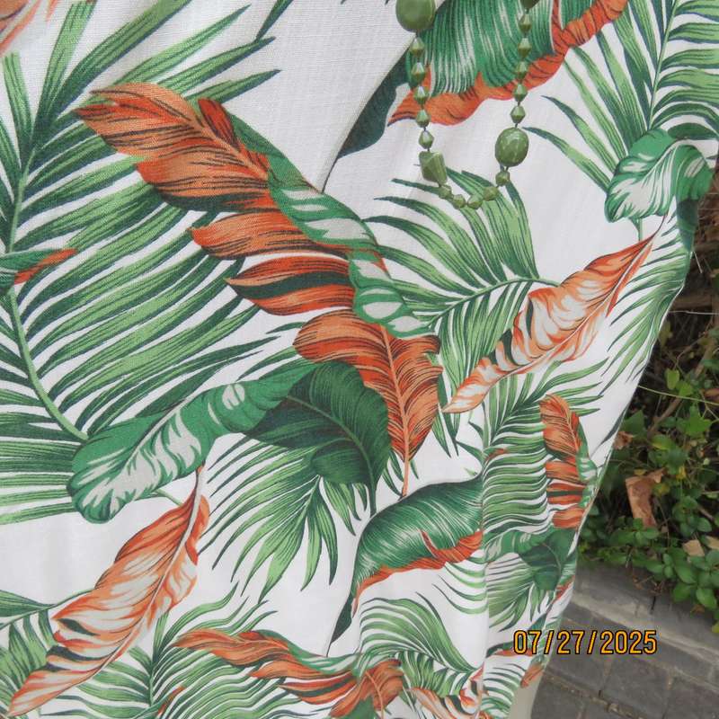MILADY'S loose 100% stretch rayon white with green-orange leaves dress size 42.