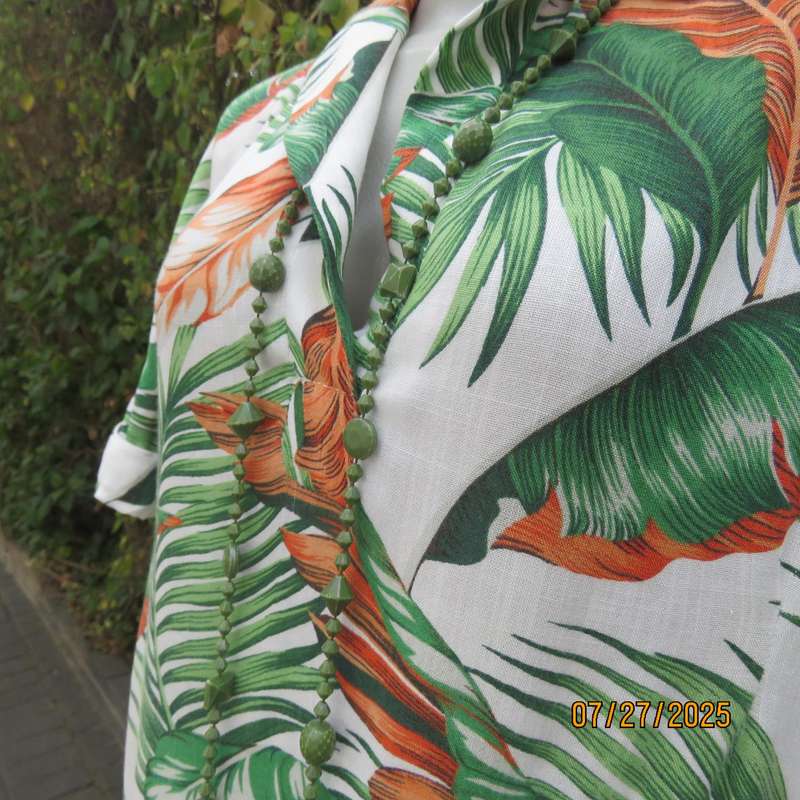 MILADY'S loose 100% stretch rayon white with green-orange leaves dress size 42.