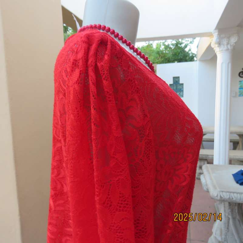 Boutique made postbox red long sleeve acrylic lace scooped neck slip over top. Size 36. As new