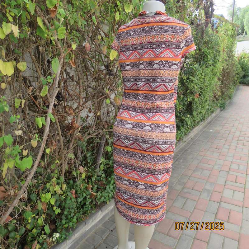 Autumn colour horizontal pattern striped bodycon capped sleeve dress size 36