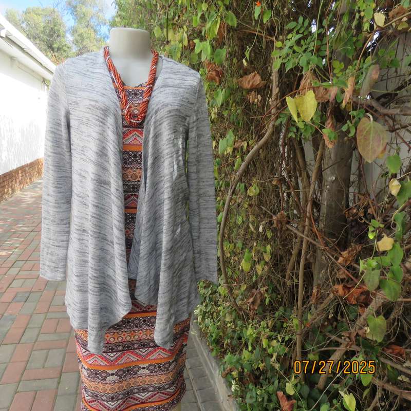 Grey mottled long sleeve waterfall style polyester stretch knit top size 36.