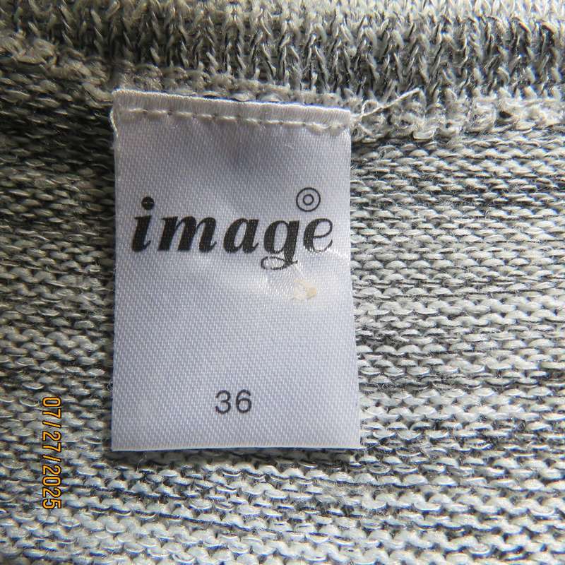 Grey mottled long sleeve waterfall style polyester stretch knit top size 36.