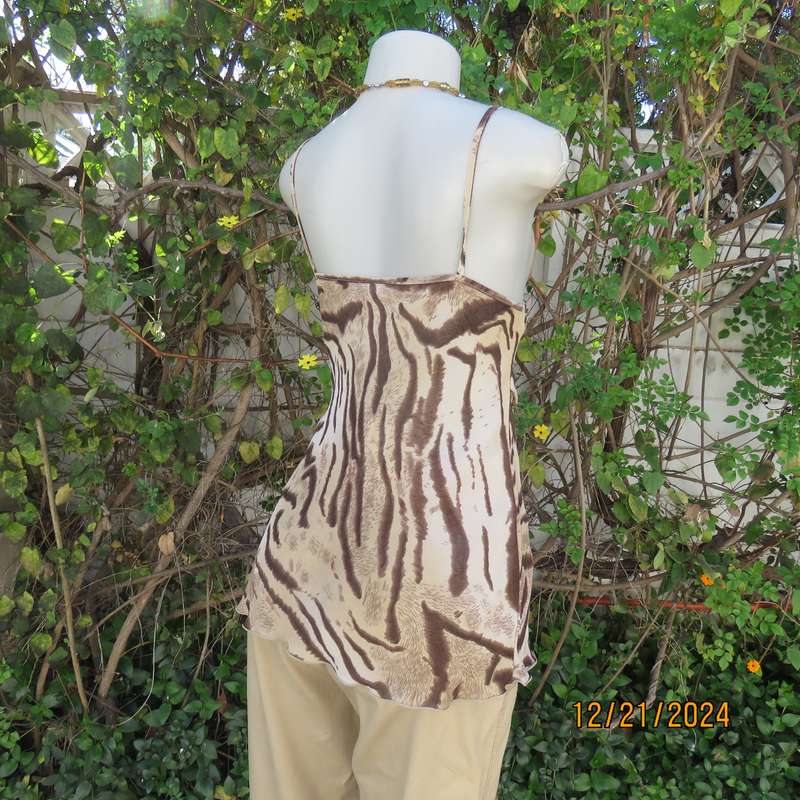 Sexy strappy top in brown/cream animal top in crinkled polyester.Empire front.Size 38.Brand new con.