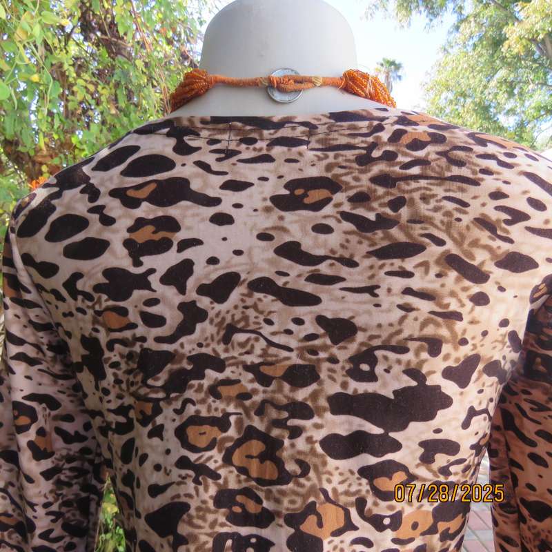 Animal print fold over front long sleeve brown-beige-tan top. Drawstring in side. Size 34.
