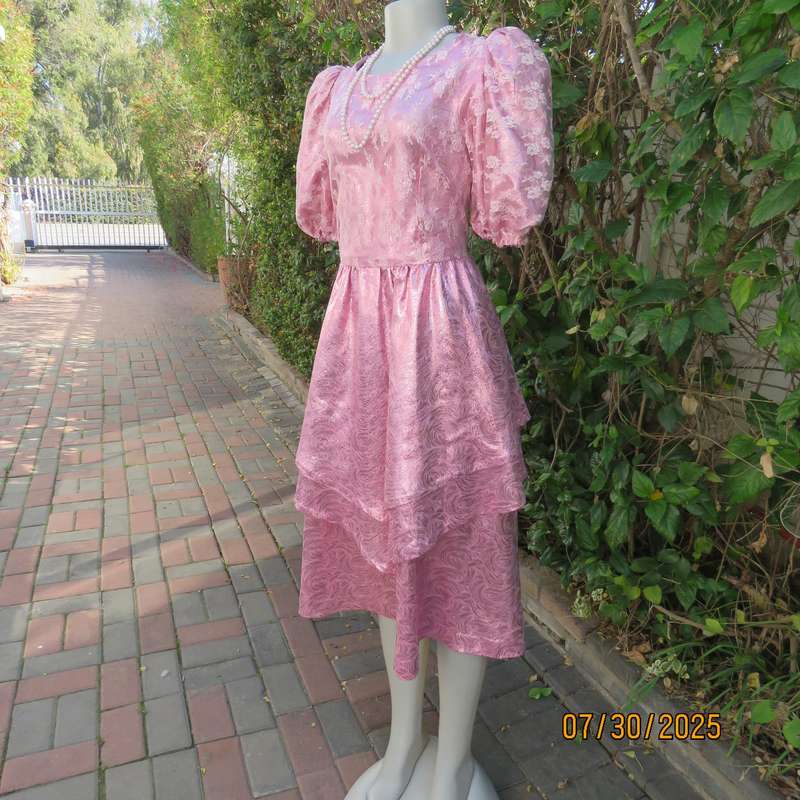 Pink and silver bridesmaid flare dress with lace overlay on bodice. Size 36