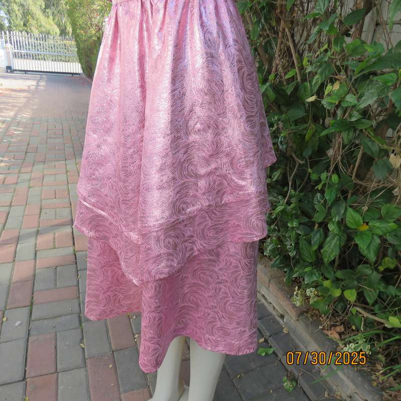Pink and silver bridesmaid flare dress with lace overlay on bodice. Size 36