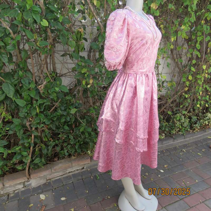 Pink and silver bridesmaid flare dress with lace overlay on bodice. Size 36