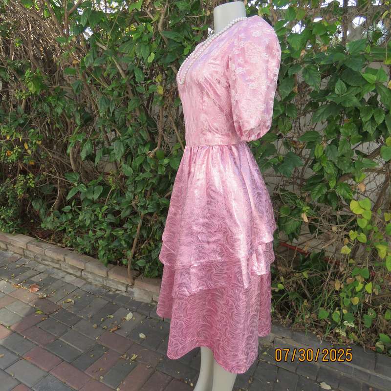 Pink and silver bridesmaid flare dress with lace overlay on bodice. Size 36