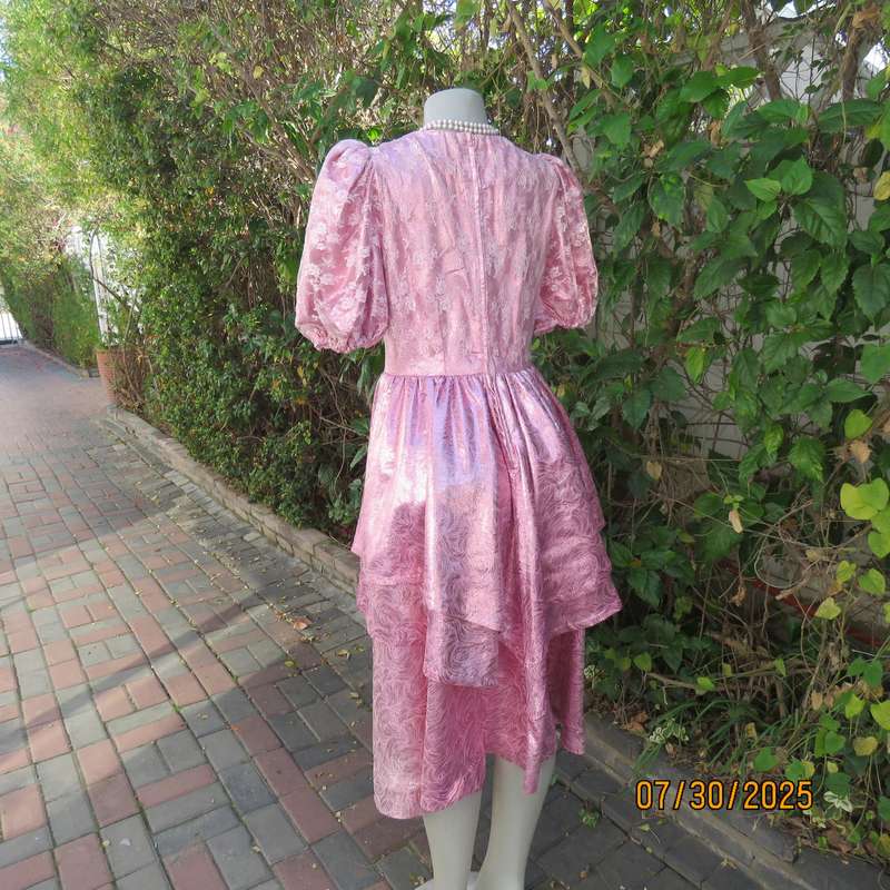Pink and silver bridesmaid flare dress with lace overlay on bodice. Size 36
