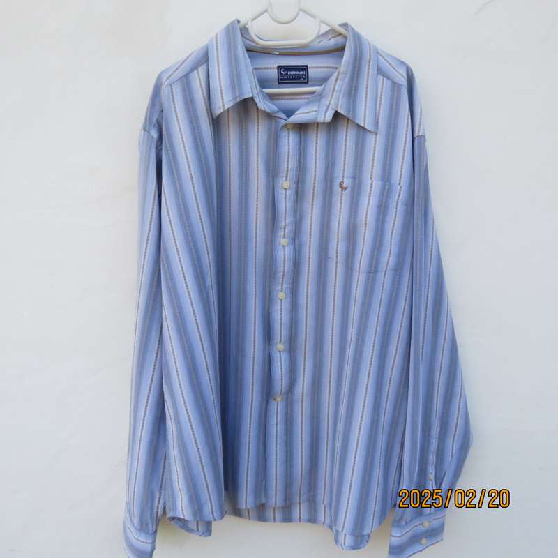 OLD KHAKI men's forever long sleeve 100% cotton 3 XL shirt. One pocket. Vertical striped. Embossed.