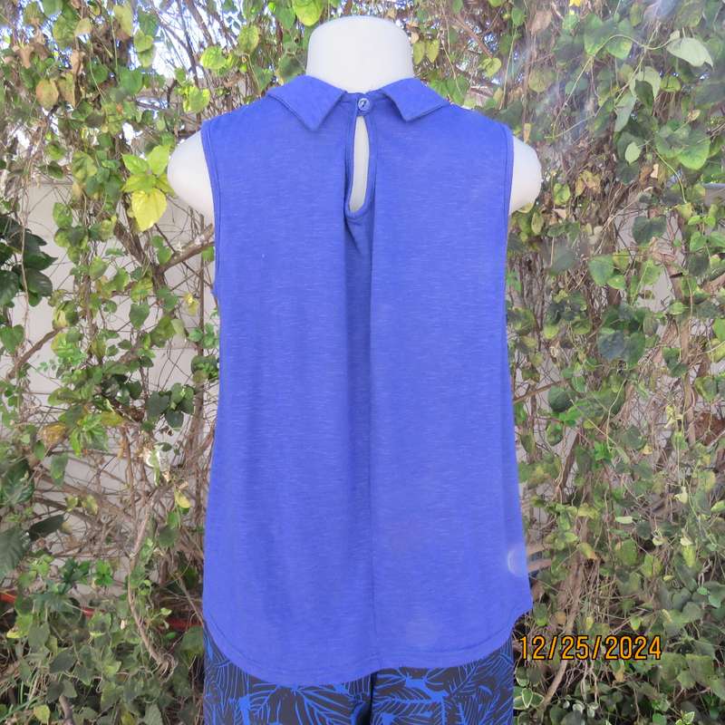 Sweet royal blue loose hanging top with high embellished collar.Size 34 by LEGIT.Opening at back.