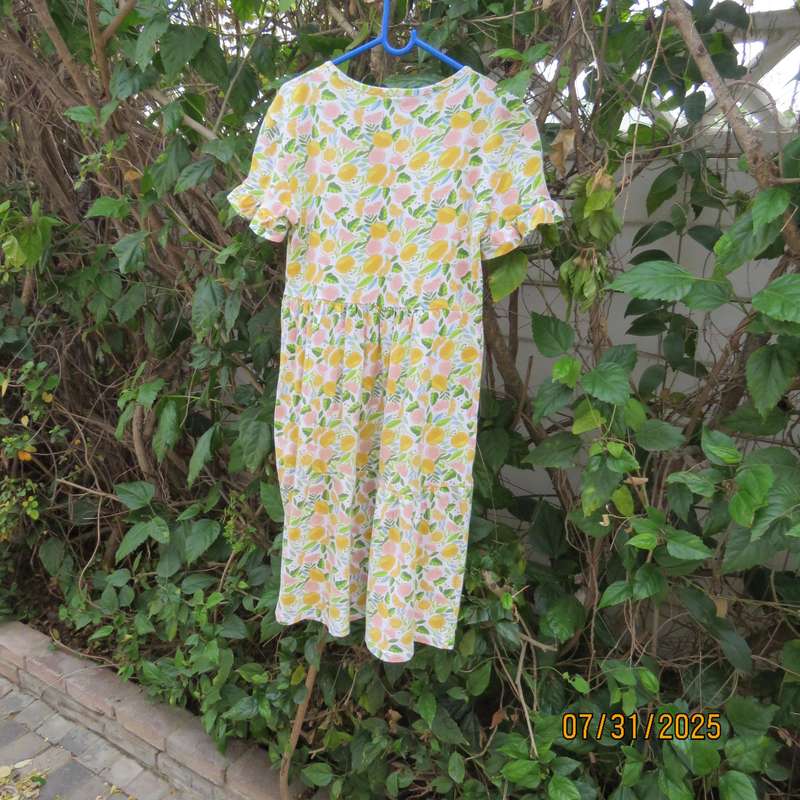 EXACT Kids slip over white cotton stretch dress with yellow-green print. For 11-12 year old