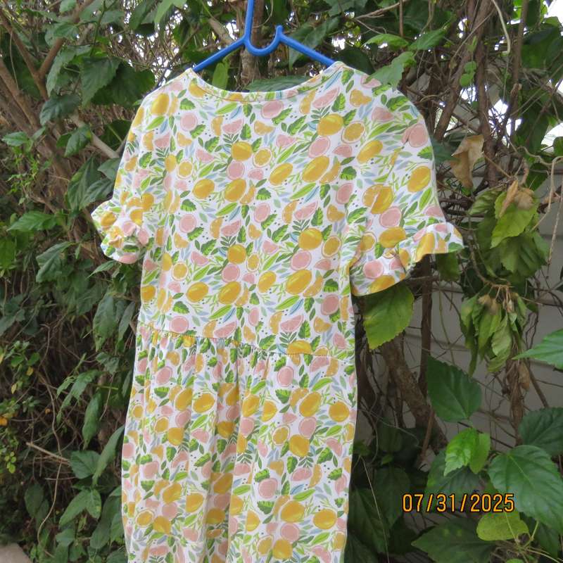 EXACT Kids slip over white cotton stretch dress with yellow-green print. For 11-12 year old