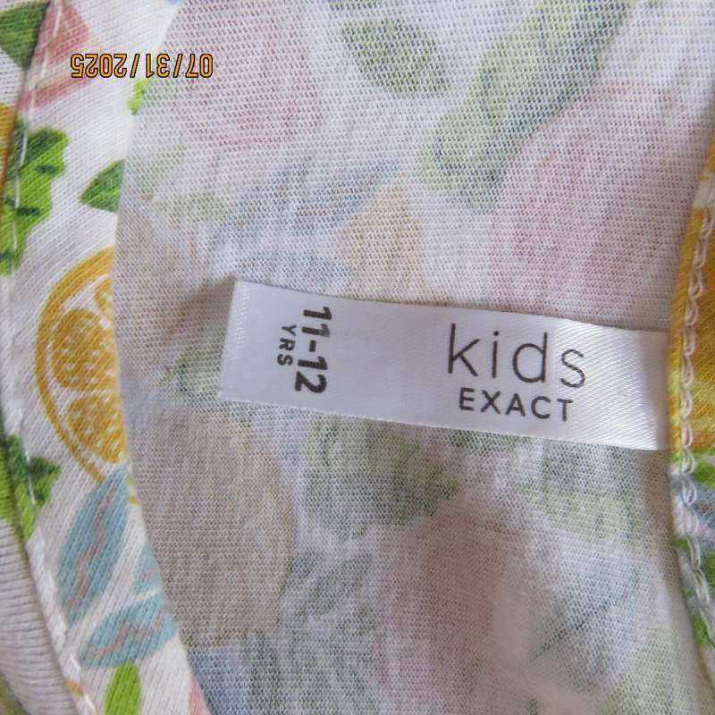 EXACT Kids slip over white cotton stretch dress with yellow-green print. For 11-12 year old