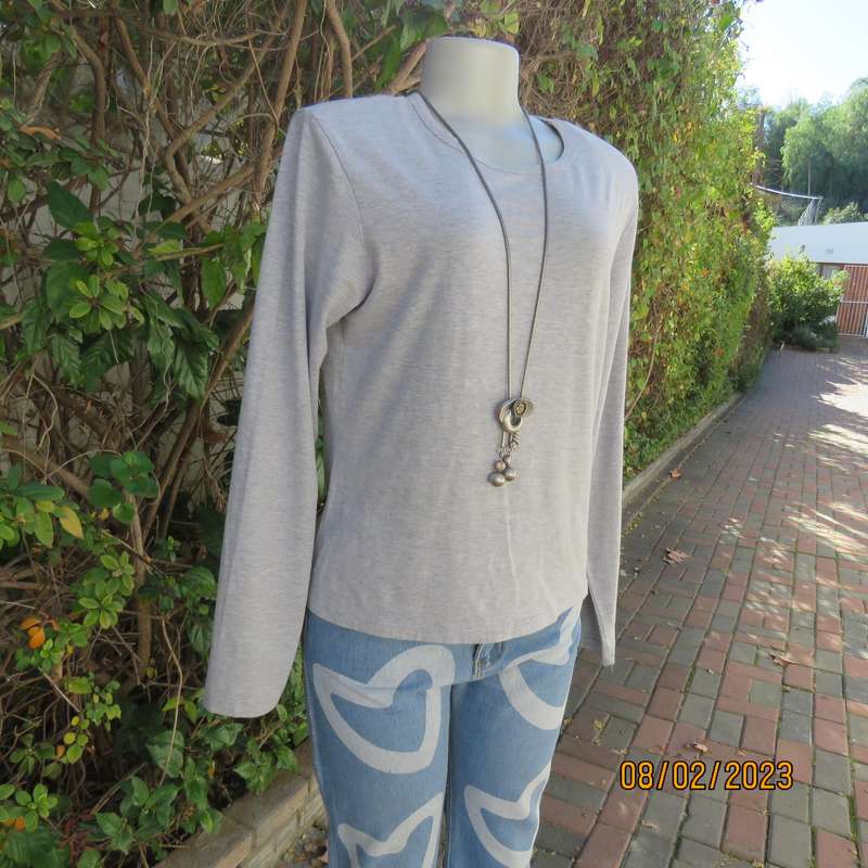 Silver grey plain long sleeve slip over size 38 top in stretch cotton.