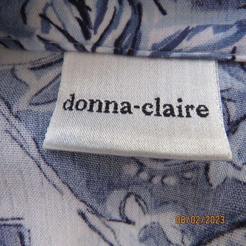 DONNA-CLAIRE long sleeve crinkled cotton button down rayon white-blue size 44 top