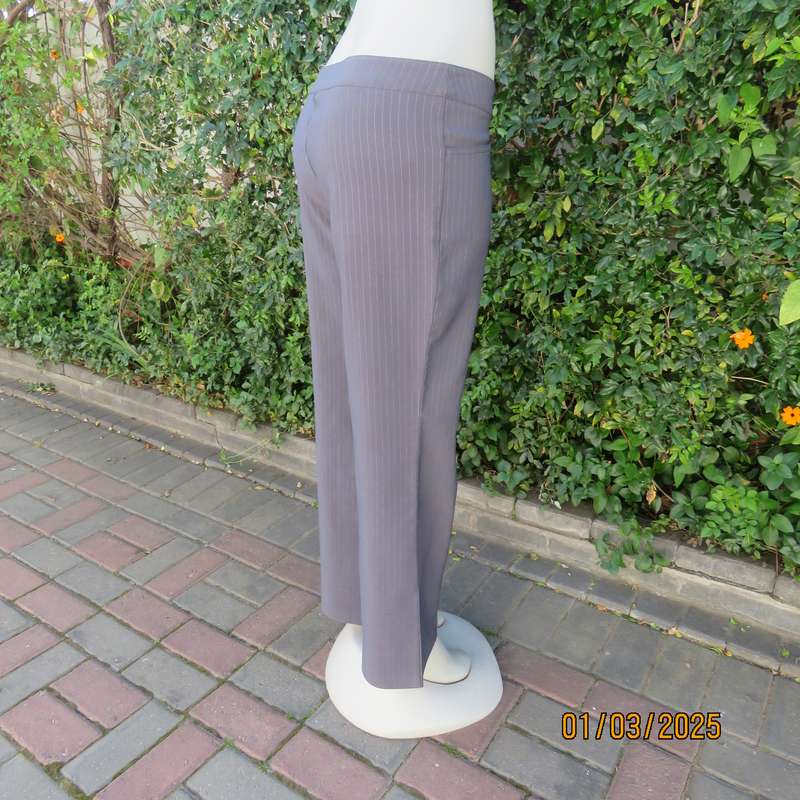 Anchor grey/silver grey vertical striped stretch polyester straight legged pants size 36. Low rise