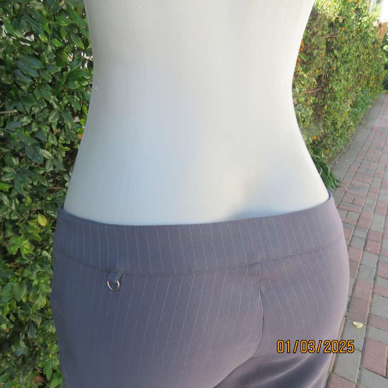 Anchor grey/silver grey vertical striped stretch polyester straight legged pants size 36. Low rise
