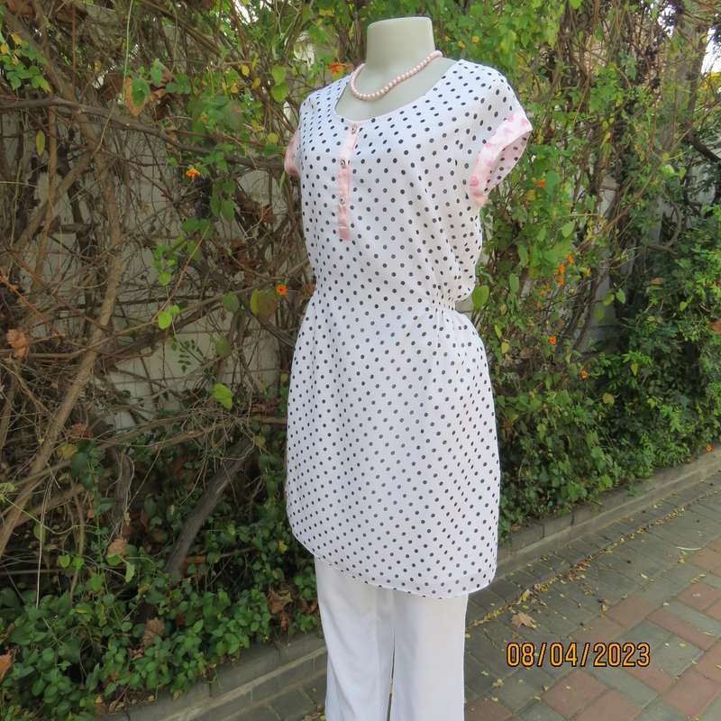 U.S.FOX long white-black polkadot top or short dress. Sheer polyester-lined. Size 37