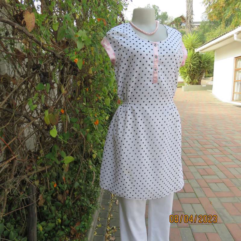 U.S.FOX long white-black polkadot top or short dress. Sheer polyester-lined. Size 37