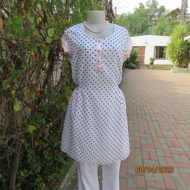 U.S.FOX long white-black polkadot top or short dress. Sheer polyester-lined. Size 37