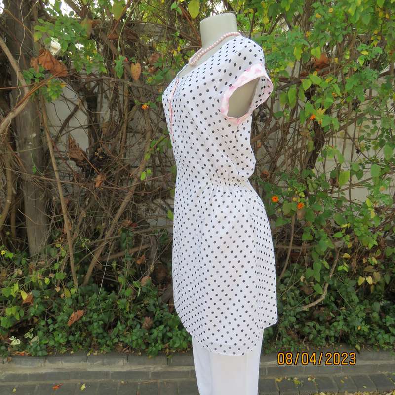 U.S.FOX long white-black polkadot top or short dress. Sheer polyester-lined. Size 37