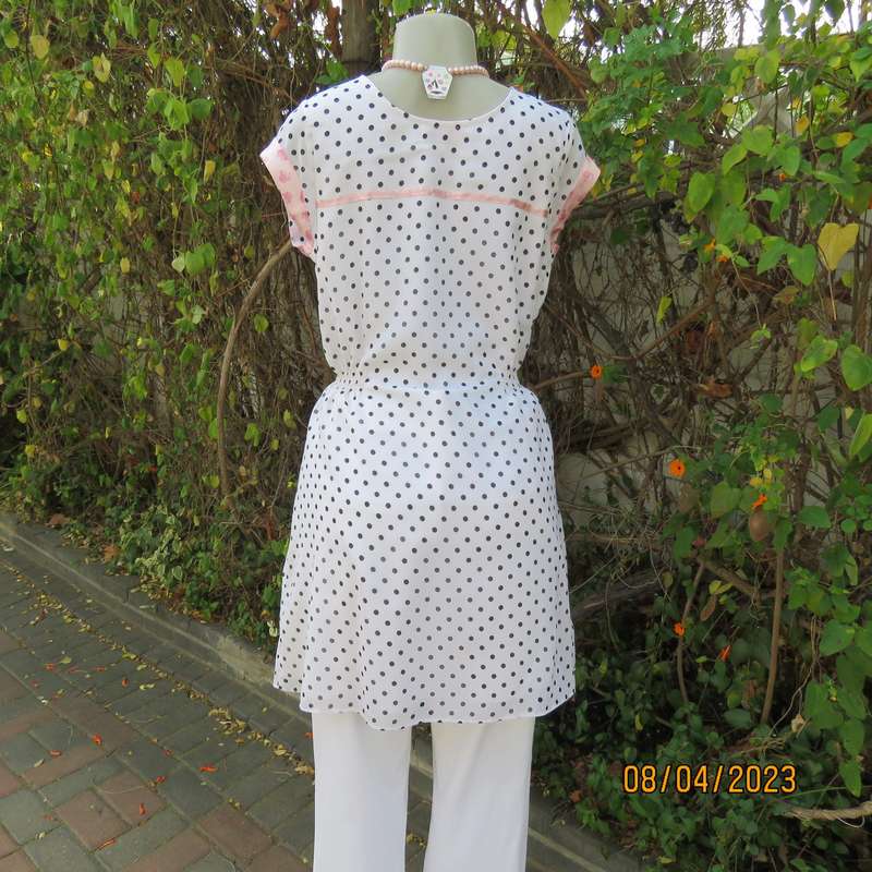 U.S.FOX long white-black polkadot top or short dress. Sheer polyester-lined. Size 37