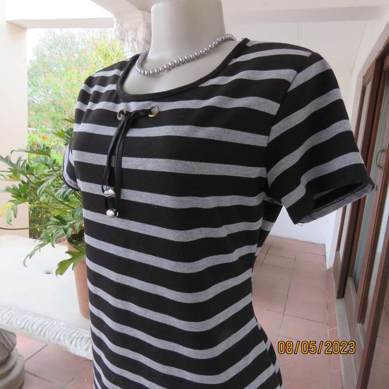 Black and silvergrey horizontal striped shift cotton stretch dress size 36