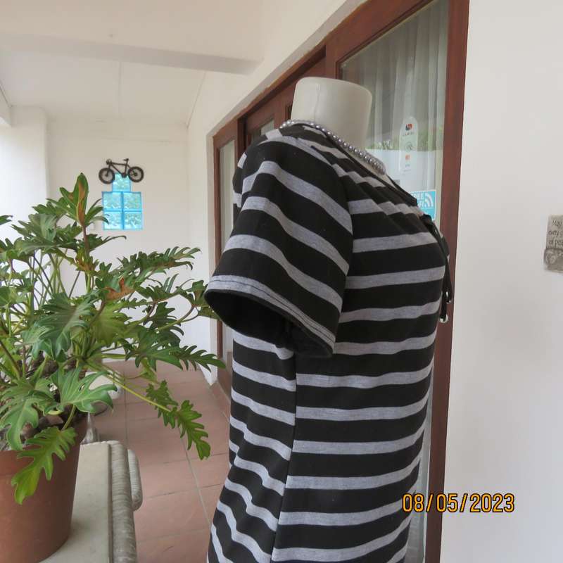 Black and silvergrey horizontal striped shift cotton stretch dress size 36