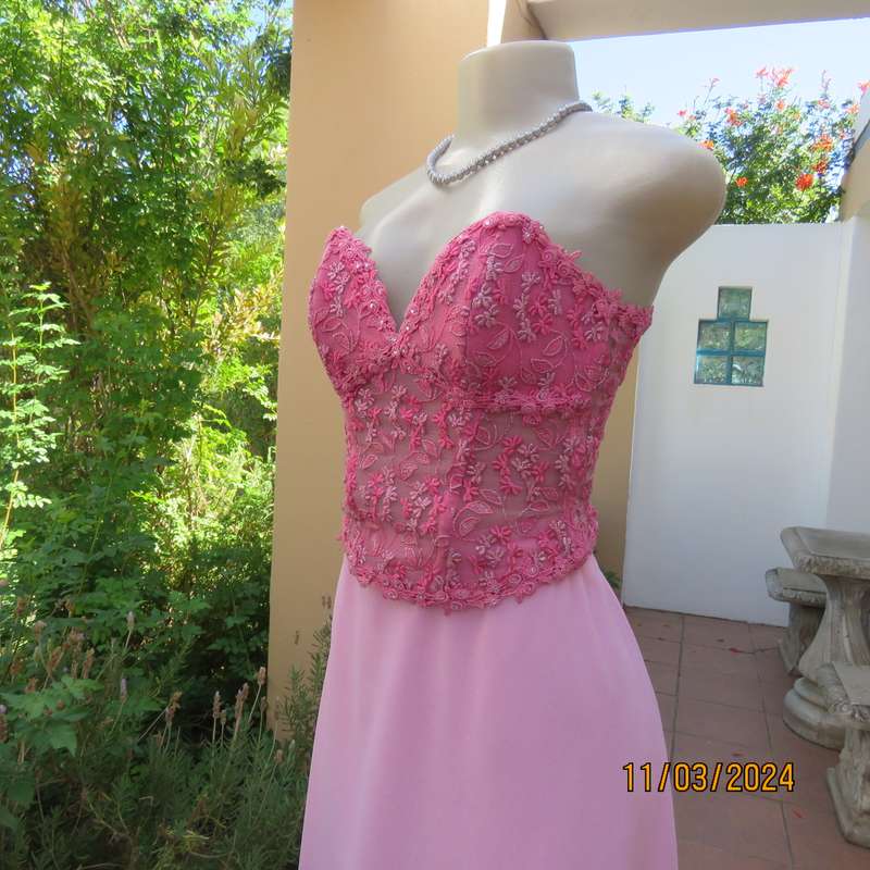 Rose pink-silver richly embroidered size 34 evening corset. Braided back.