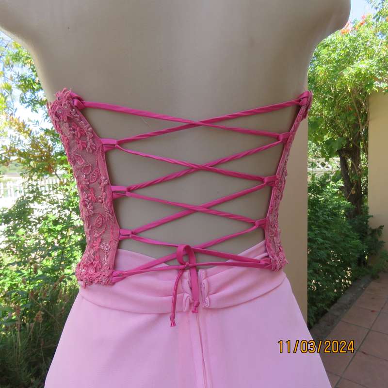 Rose pink-silver richly embroidered size 34 evening corset. Braided back.