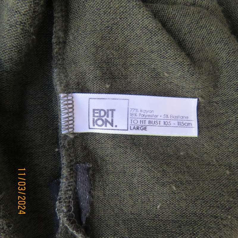 EDITION dark olive green long sleeve soft warm poly-rayon stretch top. Oversized 42-44.