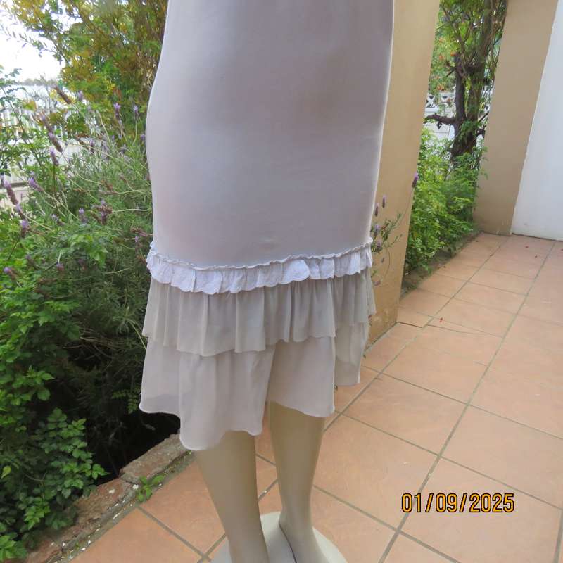 VERTIGO cool silver grey cotton dress. Thin adjustable straps. Sheer bottom frills.Size 32.As new.
