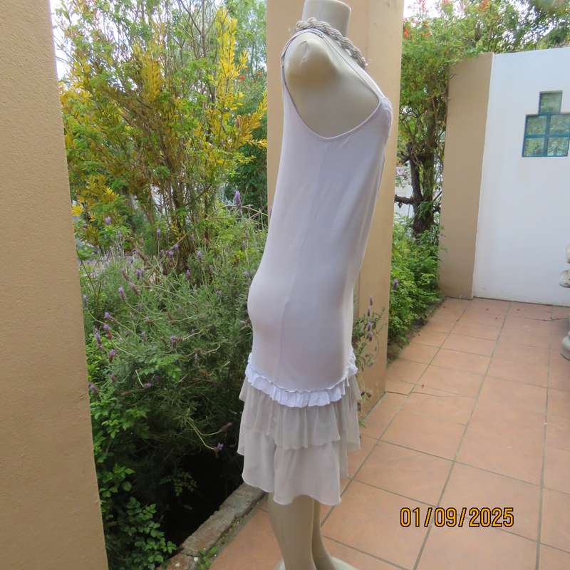 VERTIGO cool silver grey cotton dress. Thin adjustable straps. Sheer bottom frills.Size 32.As new.