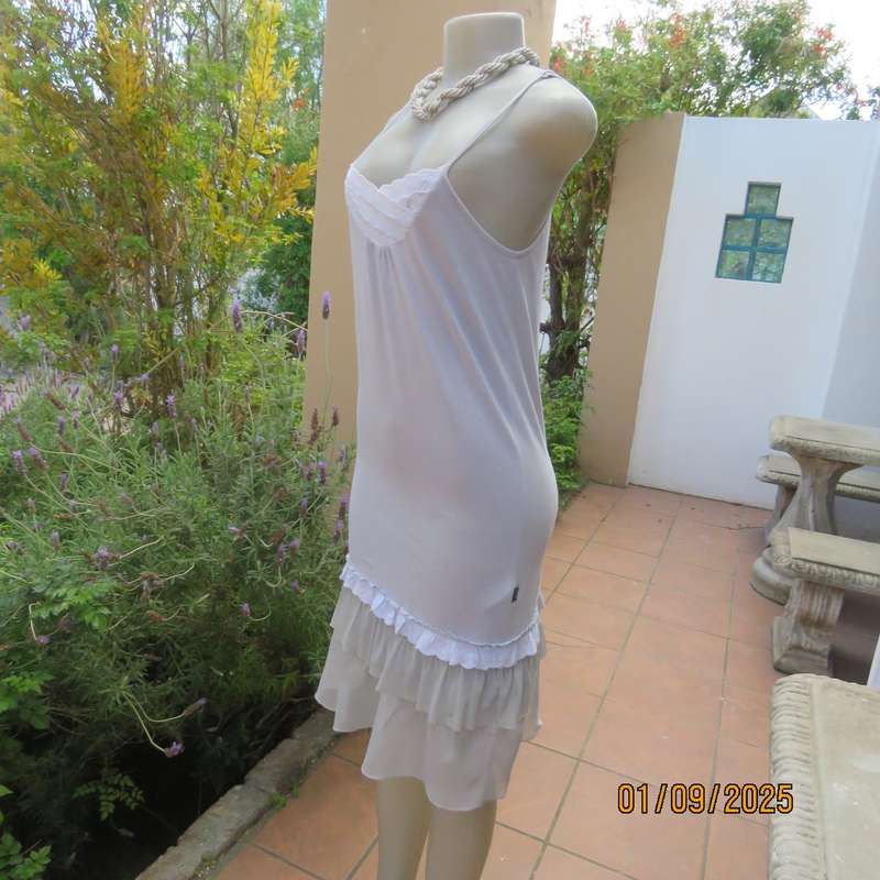 VERTIGO cool silver grey cotton dress. Thin adjustable straps. Sheer bottom frills.Size 32.As new.