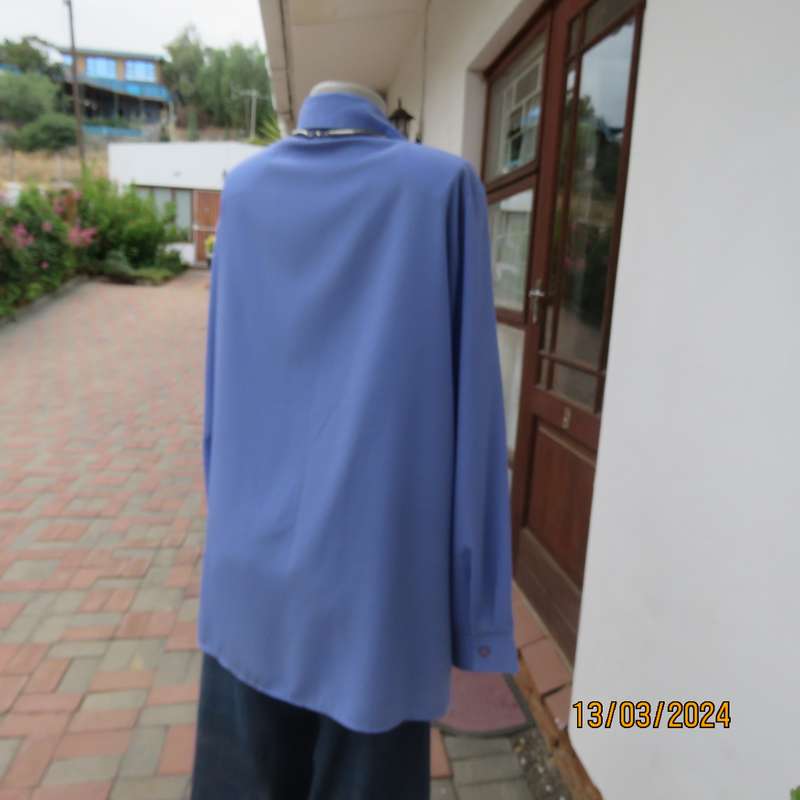 Steel blue richly embroidered long sleeve blouse by CG Collection New York. Size 42