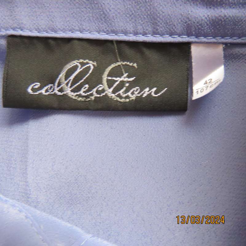 Steel blue richly embroidered long sleeve blouse by CG Collection New York. Size 42