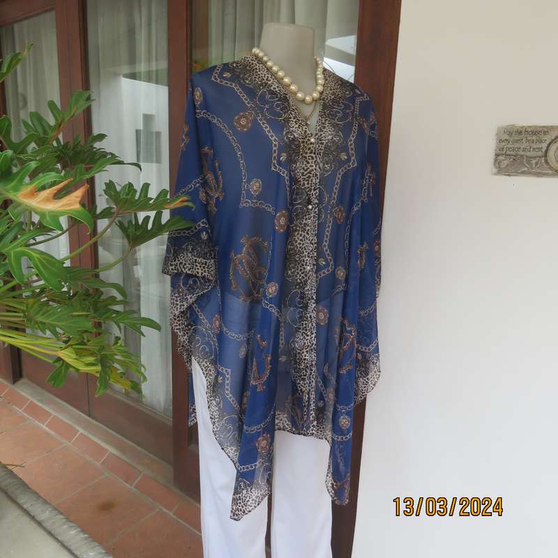 Silky sheer polyester throw in berry blue with chain and animal print. New