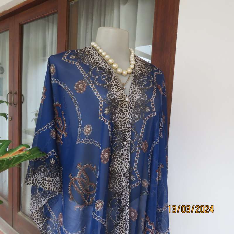 Silky sheer polyester throw in berry blue with chain and animal print. New