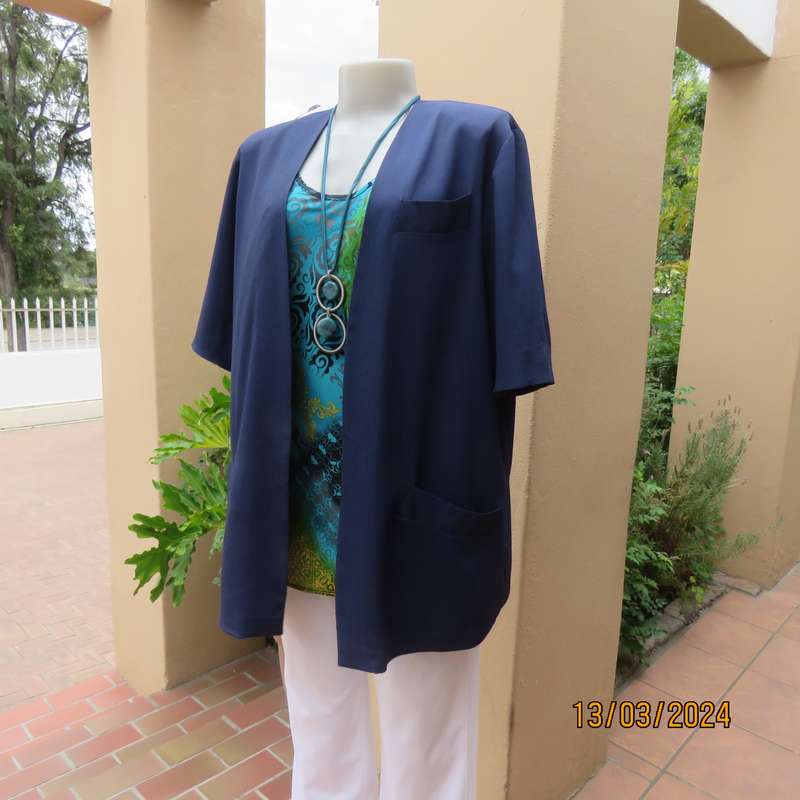 BER-WILHELM navy textured polyester short sleeve open hanging top-jacket size 40