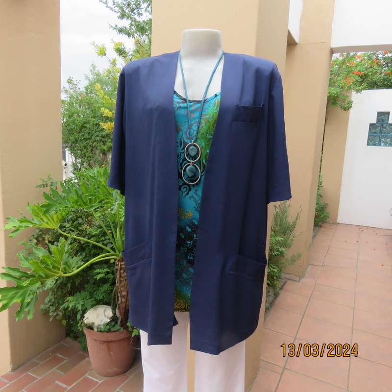 BER-WILHELM navy textured polyester short sleeve open hanging top-jacket size 40