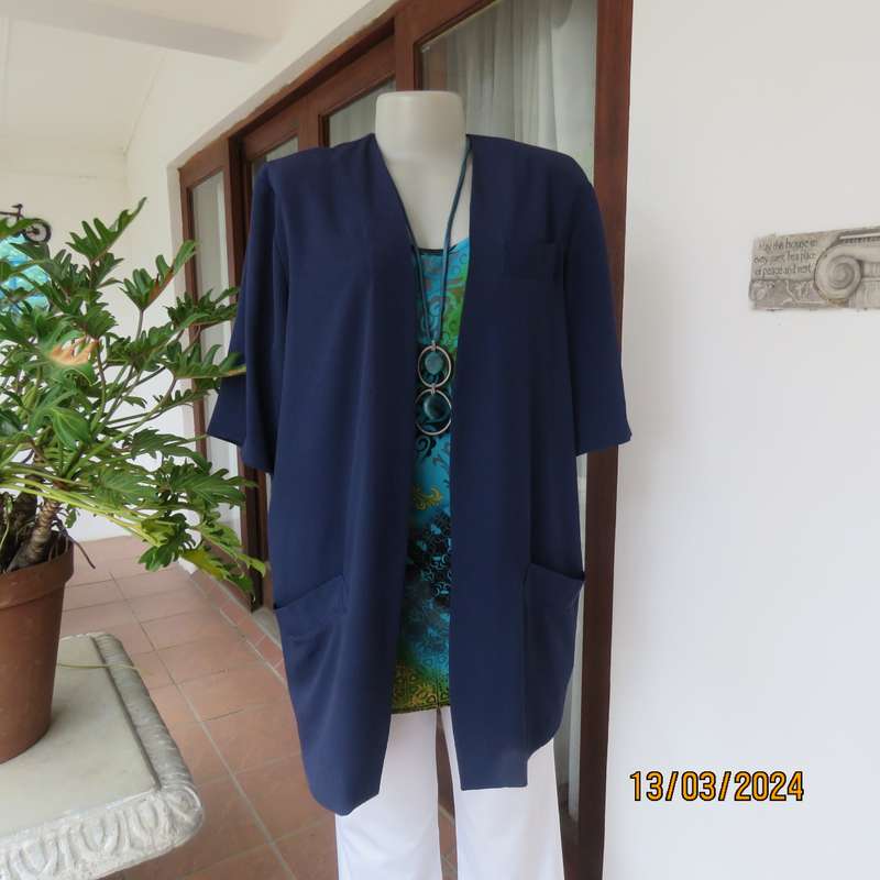 BER-WILHELM navy textured polyester short sleeve open hanging top-jacket size 40