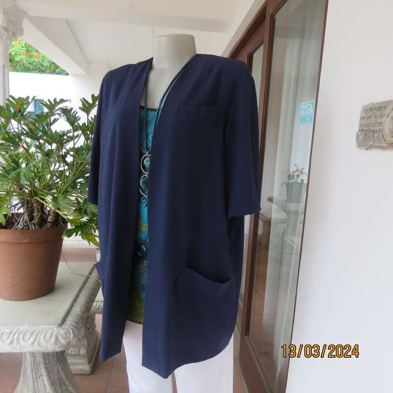 BER-WILHELM navy textured polyester short sleeve open hanging top-jacket size 40