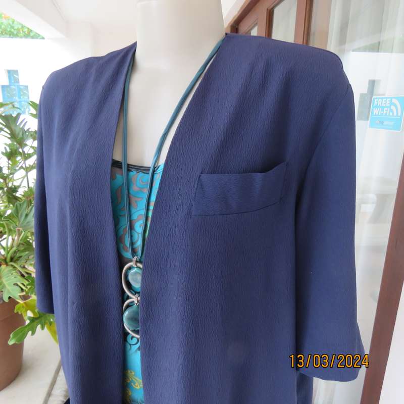 BER-WILHELM navy textured polyester short sleeve open hanging top-jacket size 40