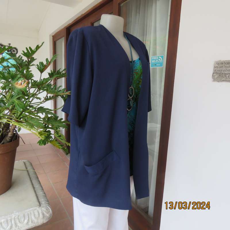 BER-WILHELM navy textured polyester short sleeve open hanging top-jacket size 40