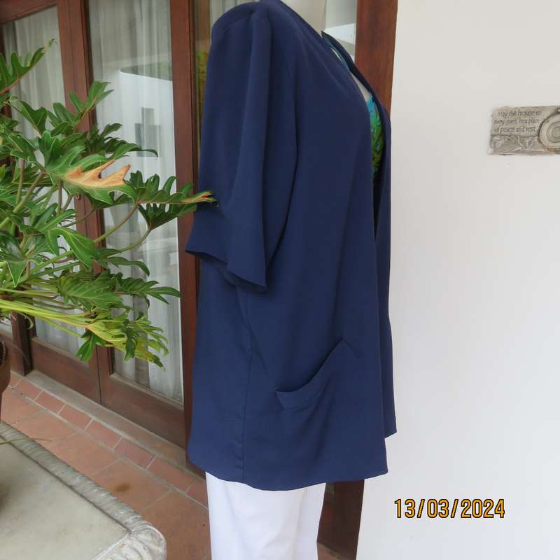 BER-WILHELM navy textured polyester short sleeve open hanging top-jacket size 40