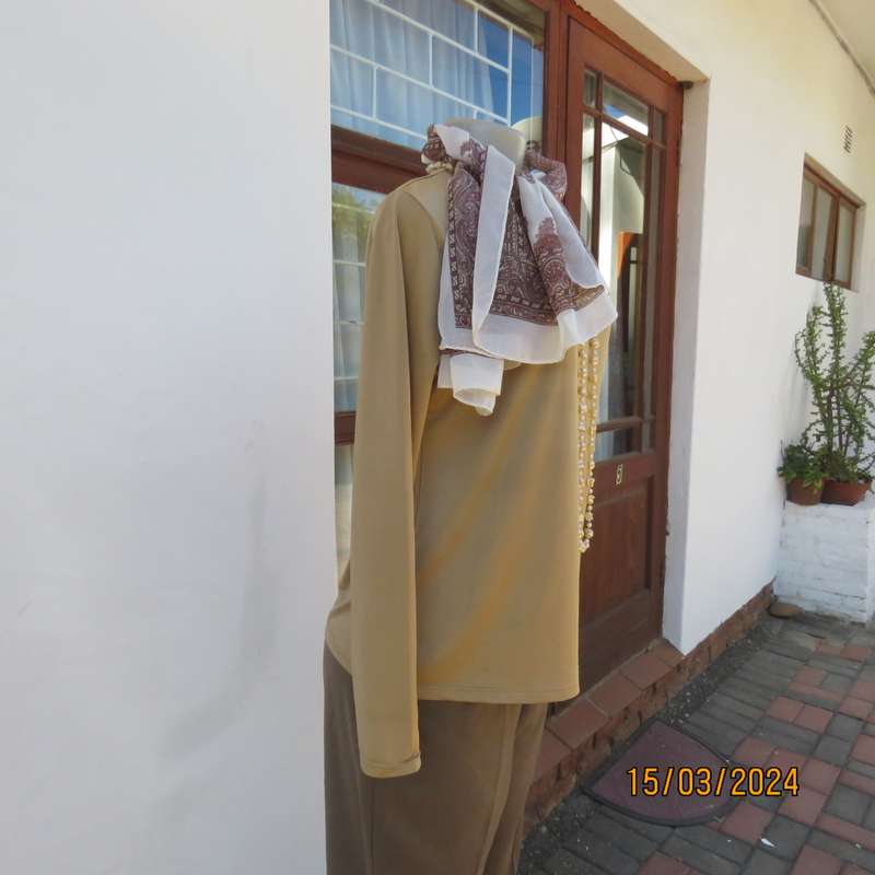 MENGSI gold colour stretch lycra long sleeve slip over top size 36. As new condition.