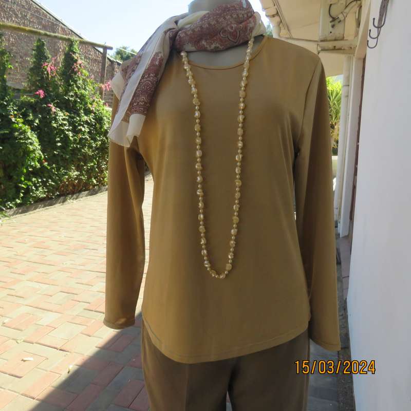 MENGSI gold colour stretch lycra long sleeve slip over top size 36. As new condition.