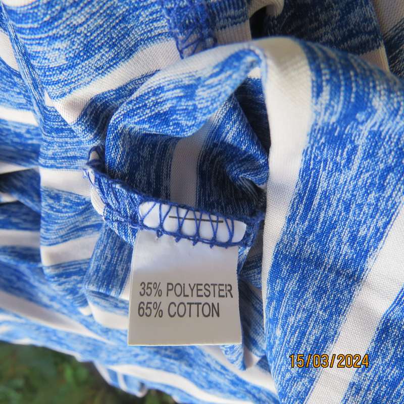 NOBILITY long blue-white horizontal striped slip over top. Size 30. In polycotton stretch.
